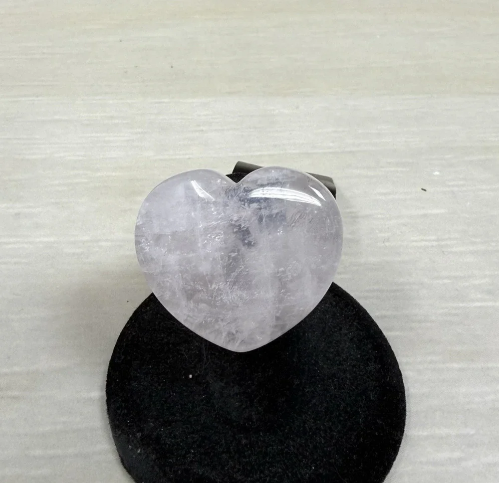 Chunky One Piece Pink Rose Quartz Heart Polished Stone Ring Size 5.5